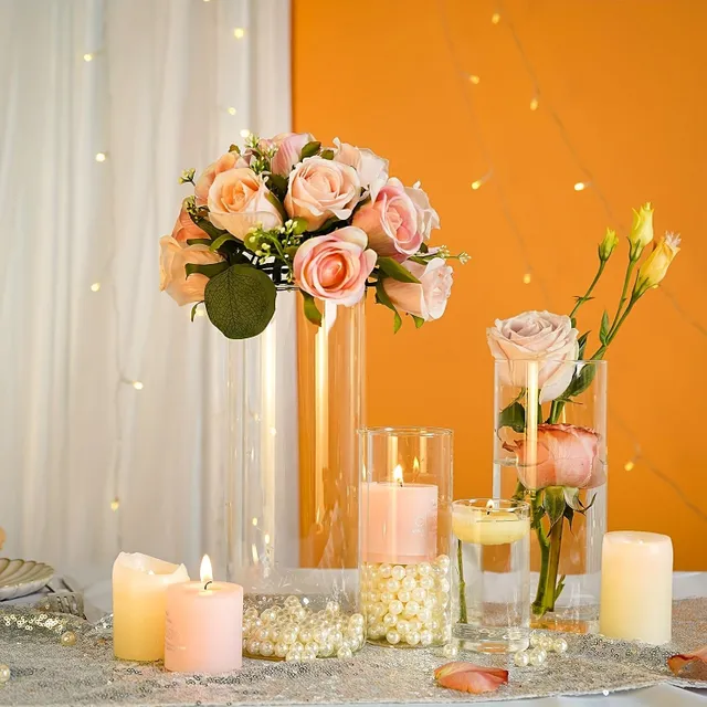 Glass cylinder for candles and flowers - Decorative centre piece for various occasions