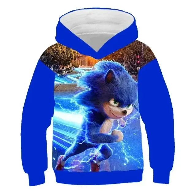 Hanorac unisex pentru copii cu glugă și imprimeu 3D cu Sonic