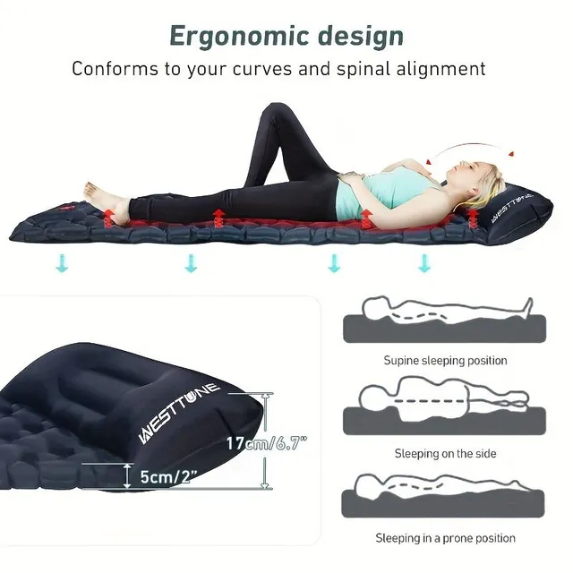 Lehký nafukovací matrac s polštářem pro pohodlný spánek při turistice a kempování