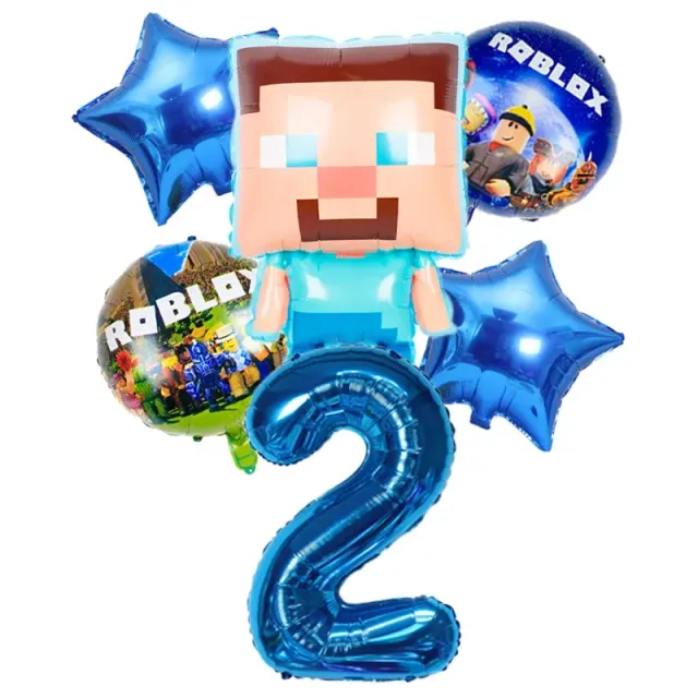 Stylish set of birthday balloons in the performance of popular characters from Minecraft