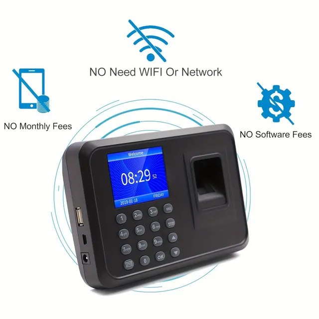 Clock Fingerprints For Employee Small Business With Scanning Finger &amp; Punching In One, No Monthly Fee, NO Fee For Software, Calculate Work Period &amp; Subtract Time Lunch Usb