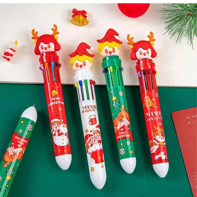 Christmas ballpoint pen with 10 colors - press color pen