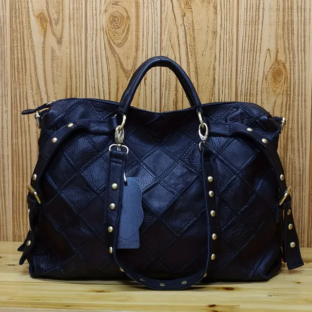 Large capacity plaid bag Color Block, shoulder bag with texture from PU leather, universal bag for commuting for leisure
