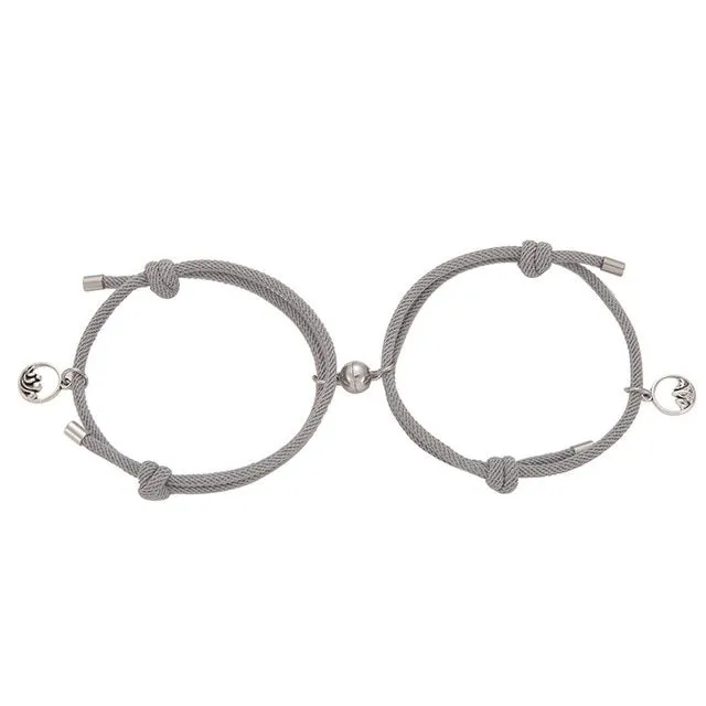 Magnetic string bracelet for couples 2 pcs grey-200003758