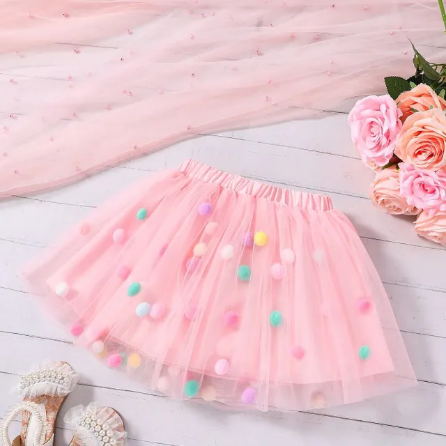 Girl's tutu skirt in tulle with colourful plush balls