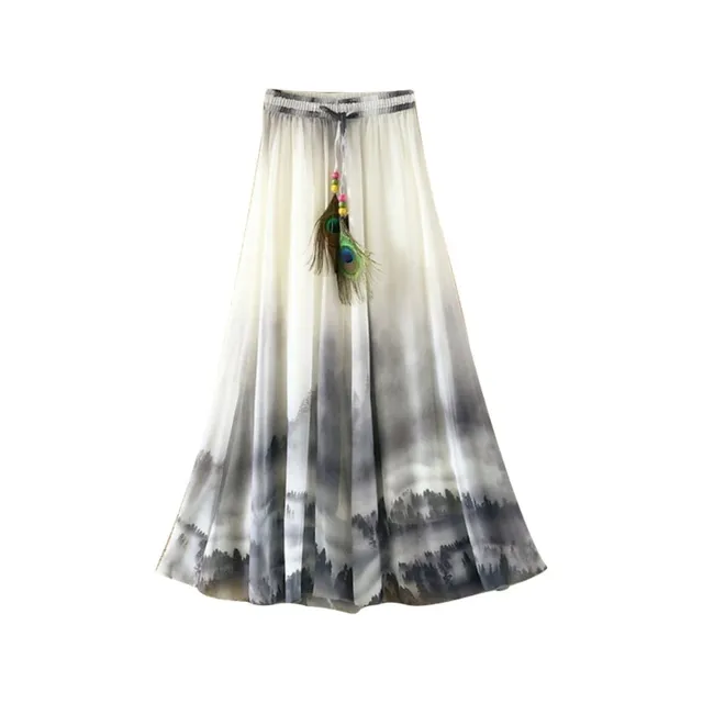 Women's summer long skirt with feather