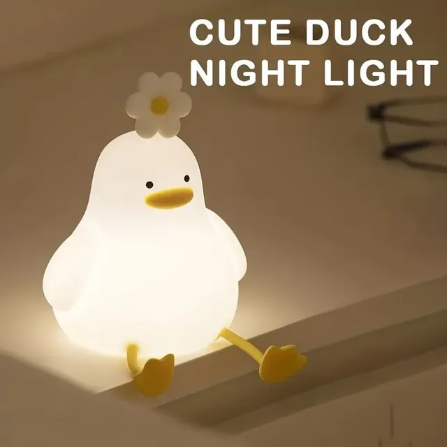 Nightlight duckling with flower - From silicone, 3 brightness levels, timer, USB recharge - Creative gift