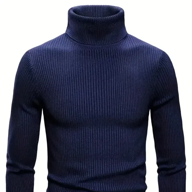 Male turtleneck, knitted, slim-fit, for leisure, warm monochrome, high elastic sweater in autumn and winter.