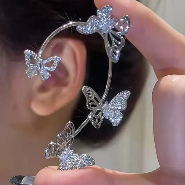 Sztuczne kolczyki na całe ucho - błyszczące motyle