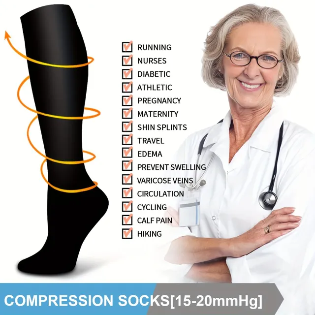 Șosete compresive pentru bărbați (6 perechi), 15-20 mmHg, pentru o circulație mai bună, împotriva varicelor, ideale pentru personalul medical, alergare și drumeții