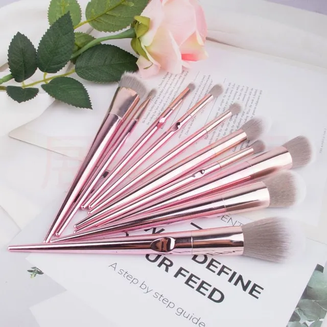 Luxury set of brushes in trendy pink gold color for perfect makeup