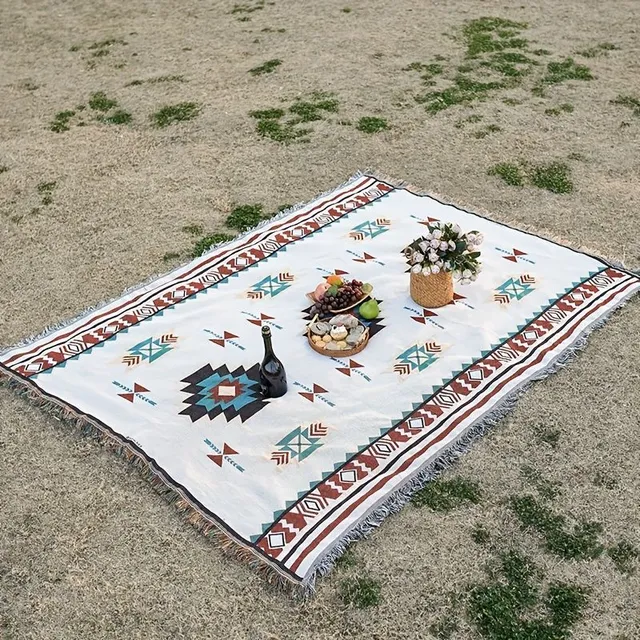 1 pc Picnic carpet in boho style with waterproof mat - ideal for outdoor camping and picnics