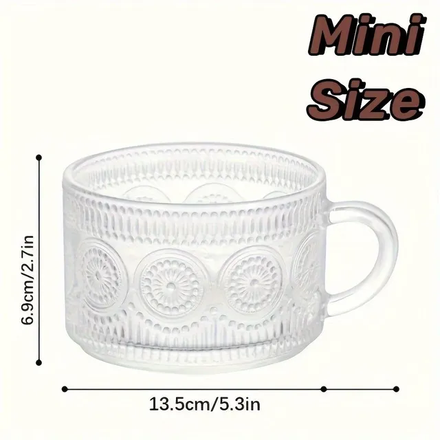 Elegant glass coffee mug with relief for stylish coffee, tea and other drinks