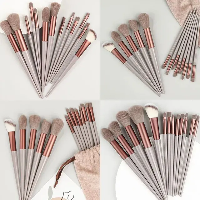 Set of 13 make-up brushes - soft and fluffy brushes on the base base, face, eye shadows and kabuki