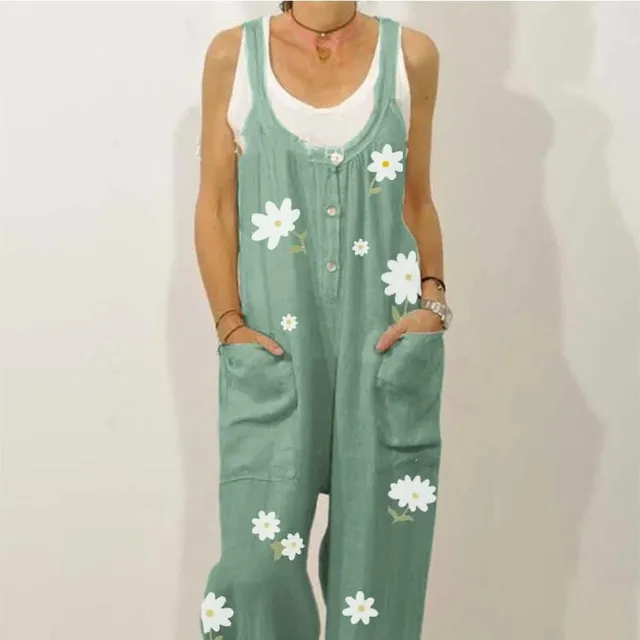 New style cotton and linen jumpsuit with print