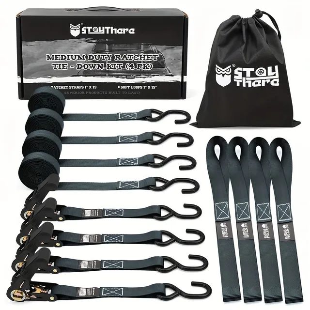 Stay There Clamping Straps With Rak, Straps With Rak With Hook In Shape Letters S - To provide Motorcycle, Kayak, Truck, Trailer and Equipment On Lawn