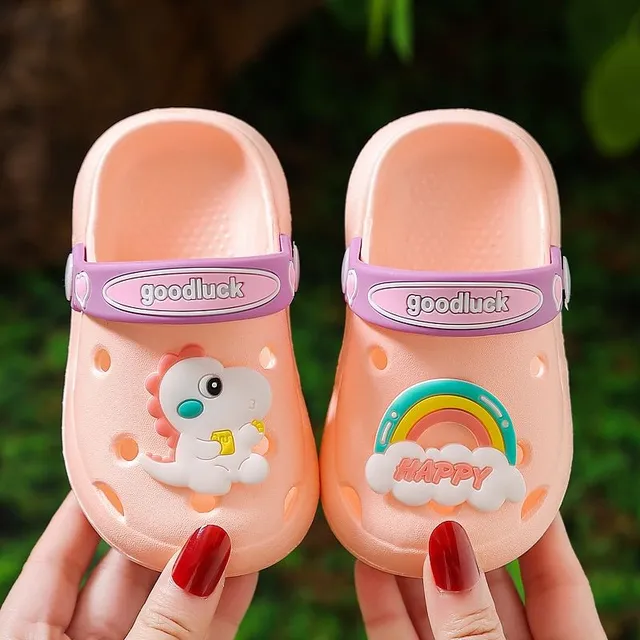 Children's perforated foam slippers with cute accessory