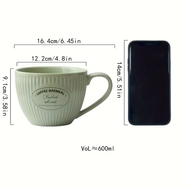 Ceramic striped coffee cup deardali - 600 ml, ideal for breakfast