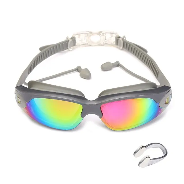 Stílusos úszószemüveg füldugóval + orrcsipesszel