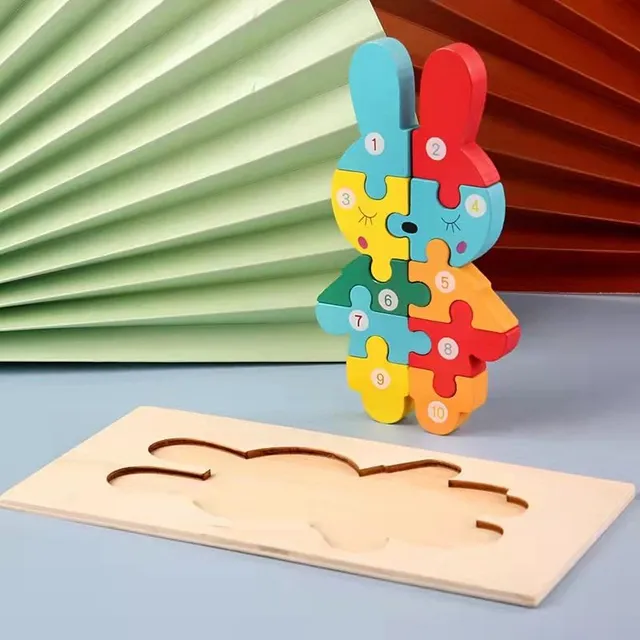 Drewniane, numerowane puzzle dla dzieci w różnych kształtach Antonio.