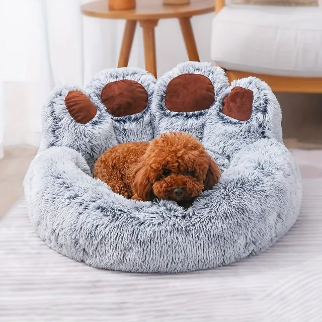 Dog and cat bed in the shape of a bear's paw - soothing donut bed for dogs