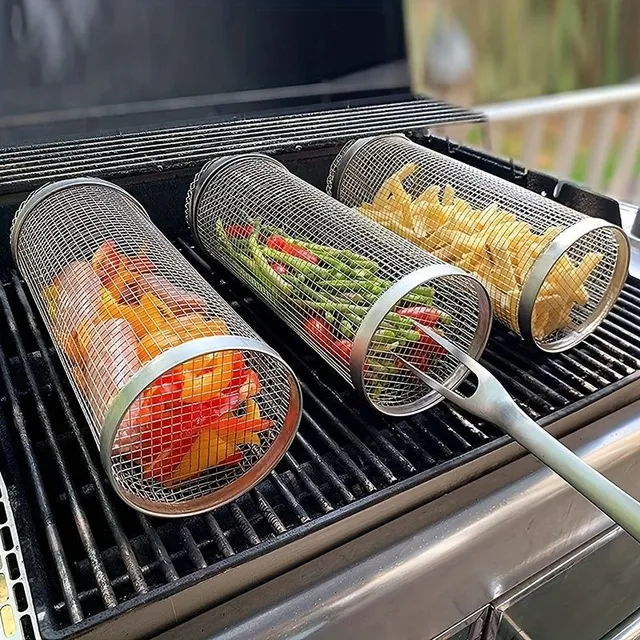 1pc Barbecue basket made of stainless steel netting - perfect for fish, vegetables and more - Practical accessories for barbecue and kitchen