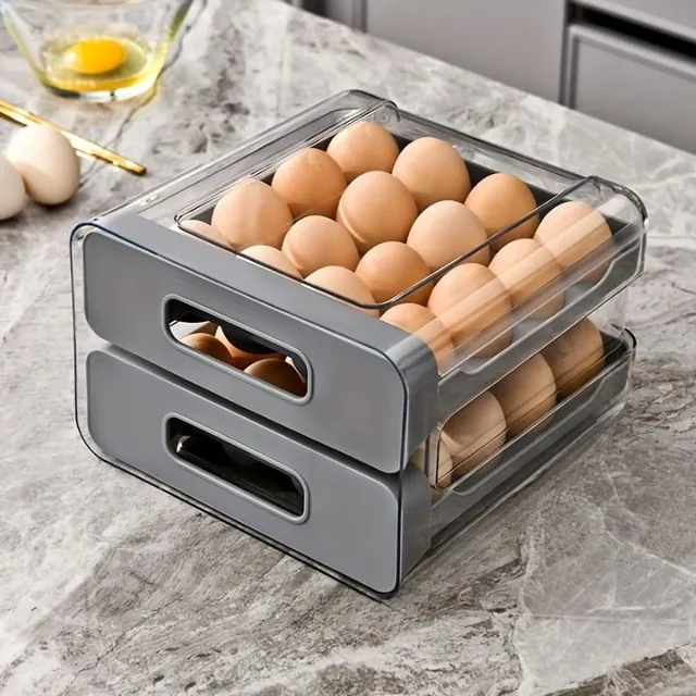 1pc Large capacity egg tray with double drawer for keeping fresh