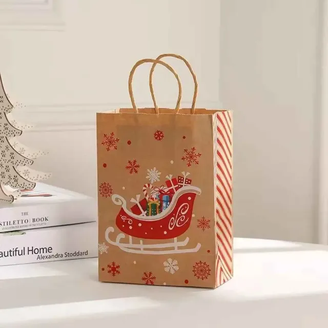 Christmas paper bags with Santa Claus theme, reindeer and bell for children