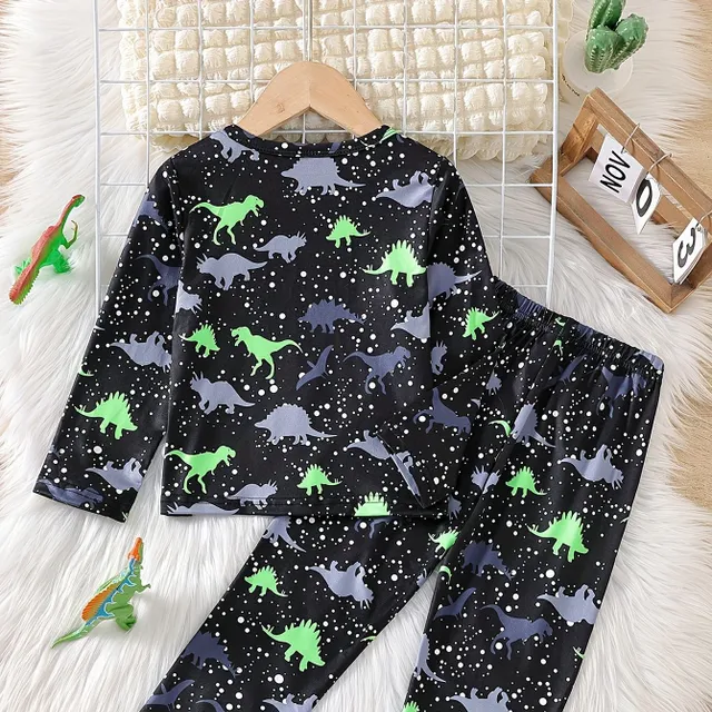 Dětské 2-dílné trendy pyžamo pro chlapce s motivem svítících dinosaurů, kulatým výstřihem a dlouhým rukávem