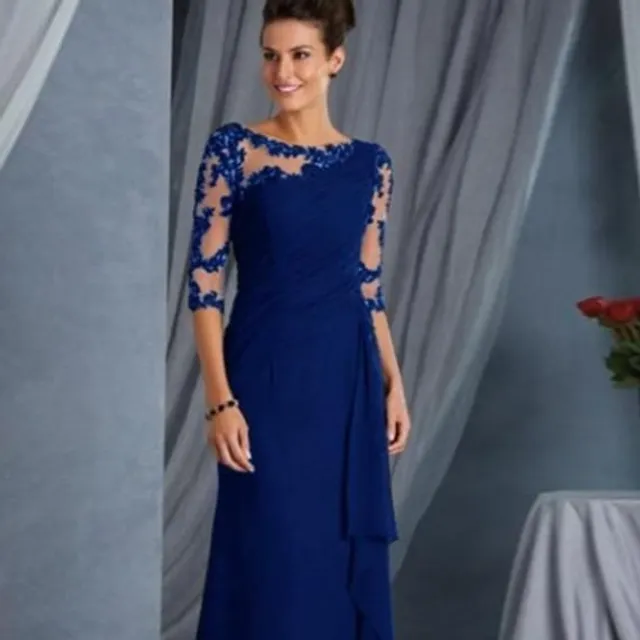 Elegant ladies dress with long sleeves and round neckline Semi