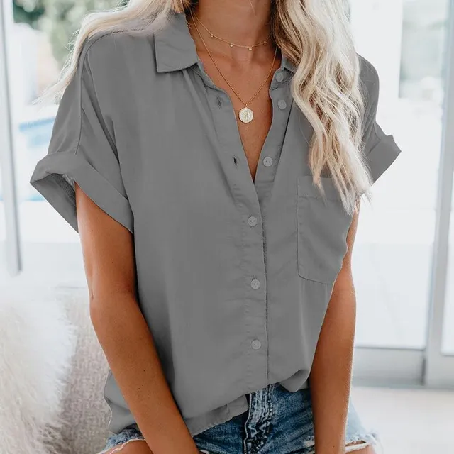 Women's elegant summer single color shirt with short sleeve