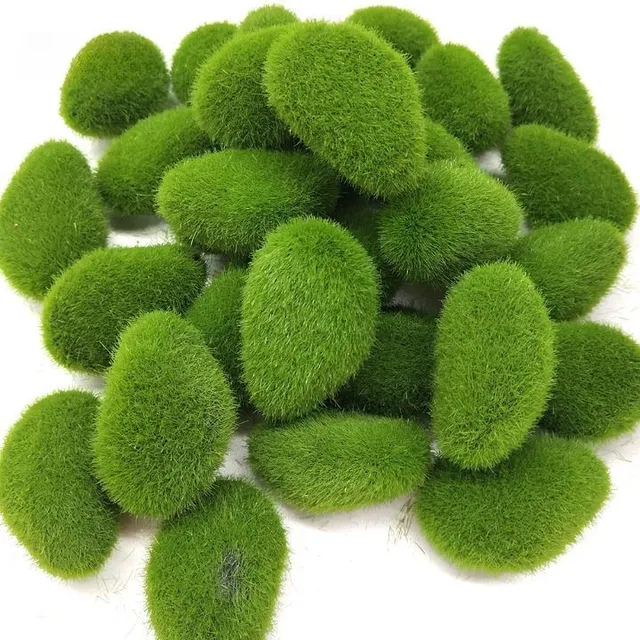 Set of trendy artificial stones covered with moss - various shapes