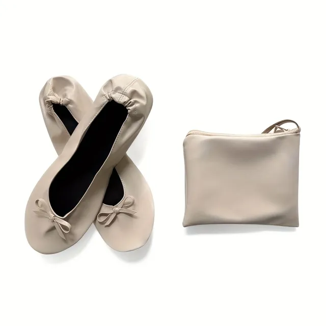 Foldable women's ballerinas, inner soft sole, rolled-up comfortable ballerinas, with bow and bag for wearing