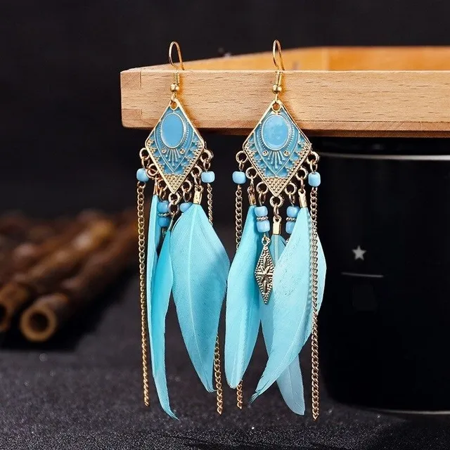 Women's dangle earrings feather Lyndia