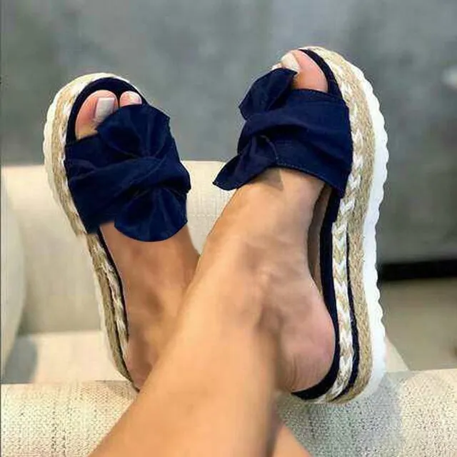 Women's modern slippers with bow azul 36