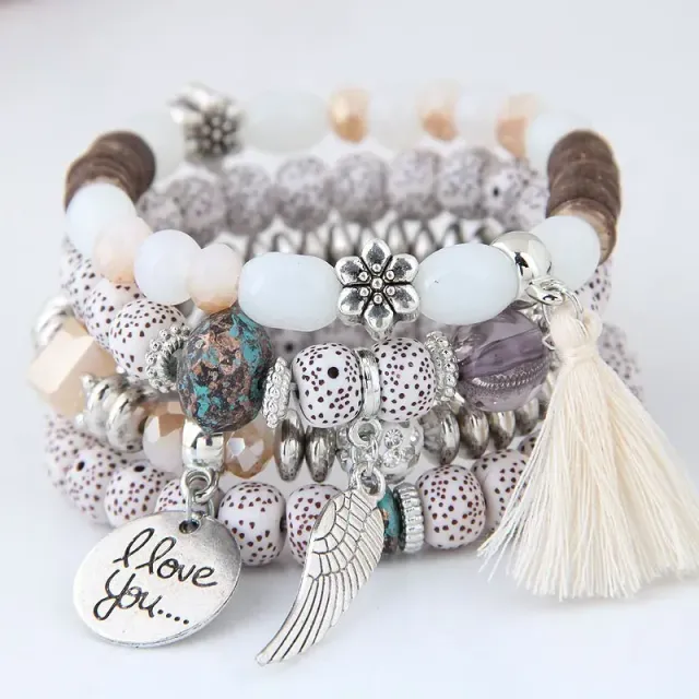 Czech multi-part boho bracelets with charms, beads and tassels for women