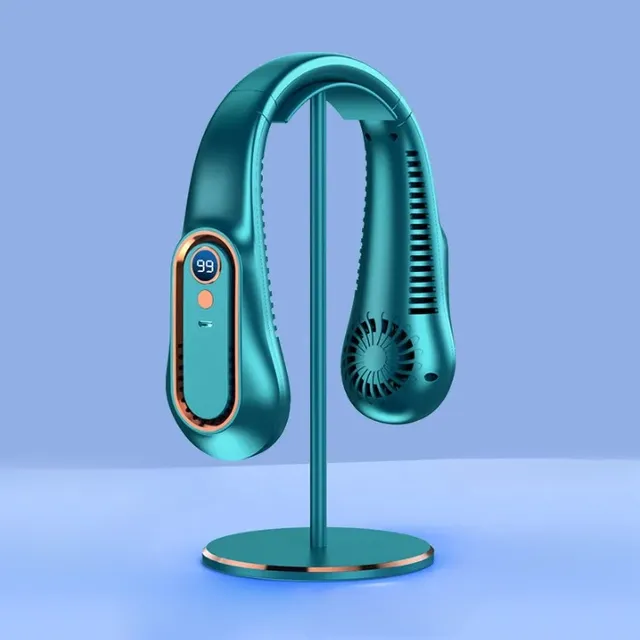 Portable flip-flop-free neck fan with digital display and USB charging