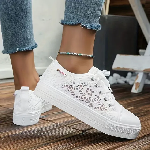 Women's platform sneakers with lace lining, round toe, low skate shoes, leisure shoes