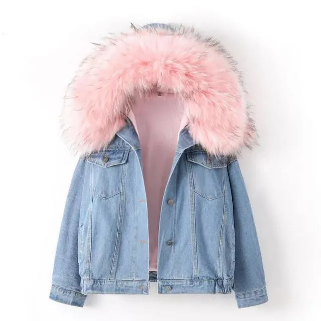 Women's denim jacket with fur