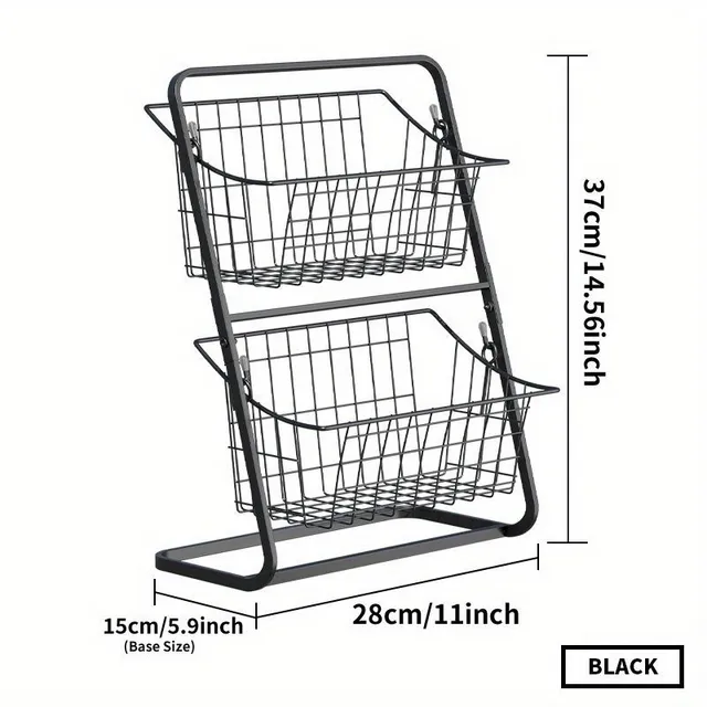 2-storey metal wire storage basket for storing fruit, spices and bathroom utensils with removable baskets
