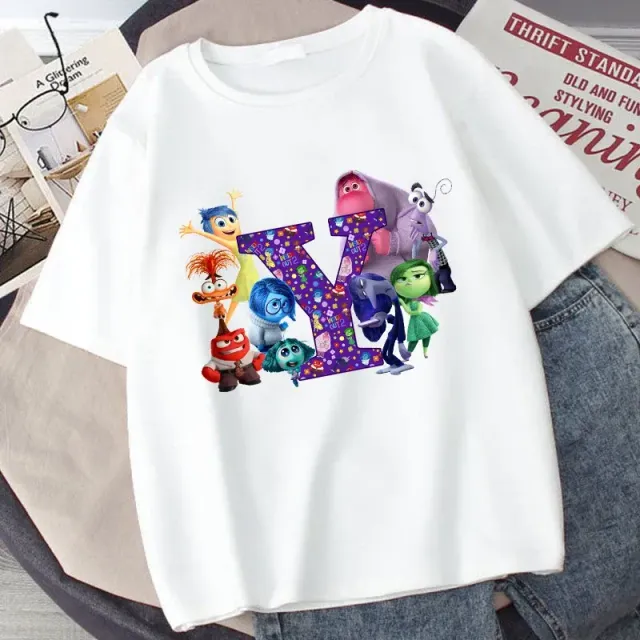 Stylish children's T-shirt printed with letters and characters from the fairy tale Inside Out 2 - Inside Out 2