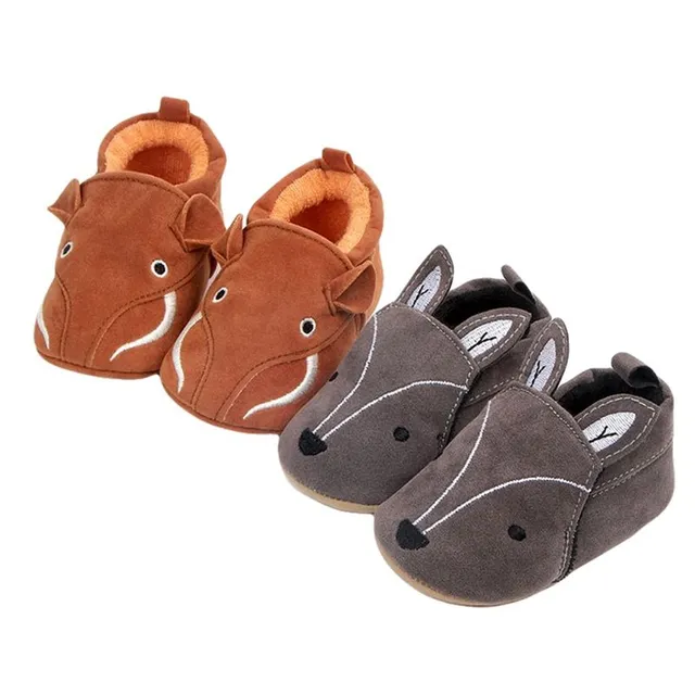 Children's non-slip leather slippers with animal motif