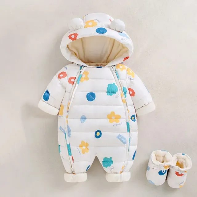 Combinaison automne/hiver pour bébé en coton épais avec capuche et manches longues