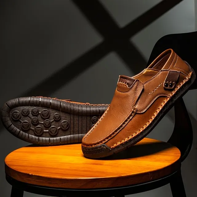 Mocassins pour homme en cuir perforé en grande taille - respirants, résistants à l'usure, à enfiler