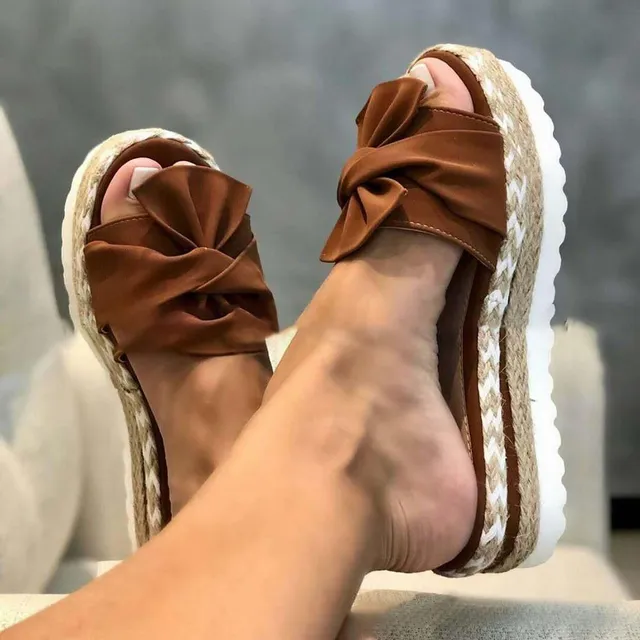 Women's modern slippers with bow brown 40