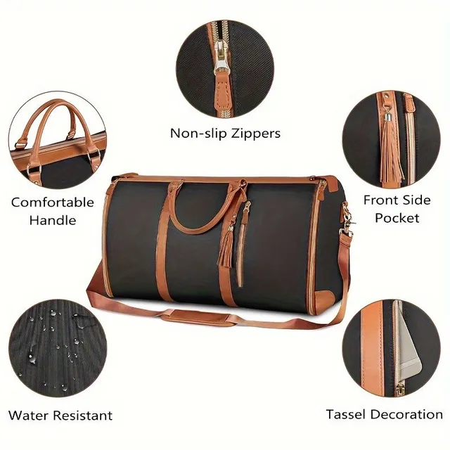 Luxury leather travel bag with fringes and expandable space for clothing