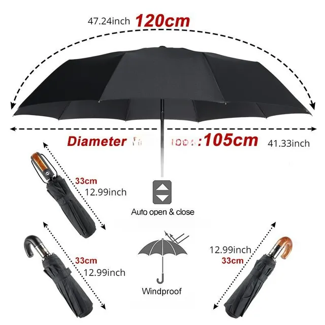 Umbrelă rezistentă cu 3 pliuri pliabile împotriva vântului puternic
