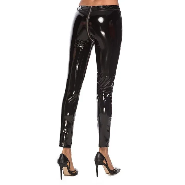 Pantaloni sexy din latex pentru femei cu fermoar