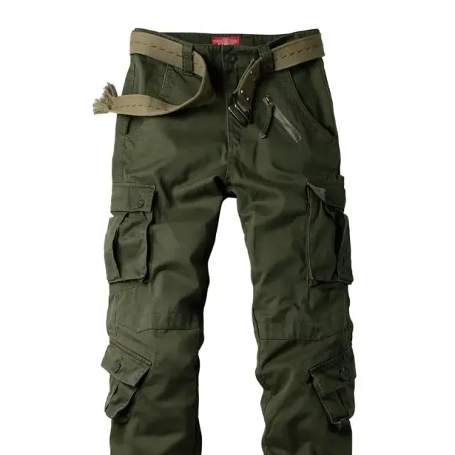 Male casual cargo pants with 8 pockets - military camouflage, comfortable for work and leisure