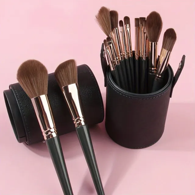 Luxury 14-piece set of make-up brushes - stuffed, green professional brushes for detailed make-up of whole face and eyes